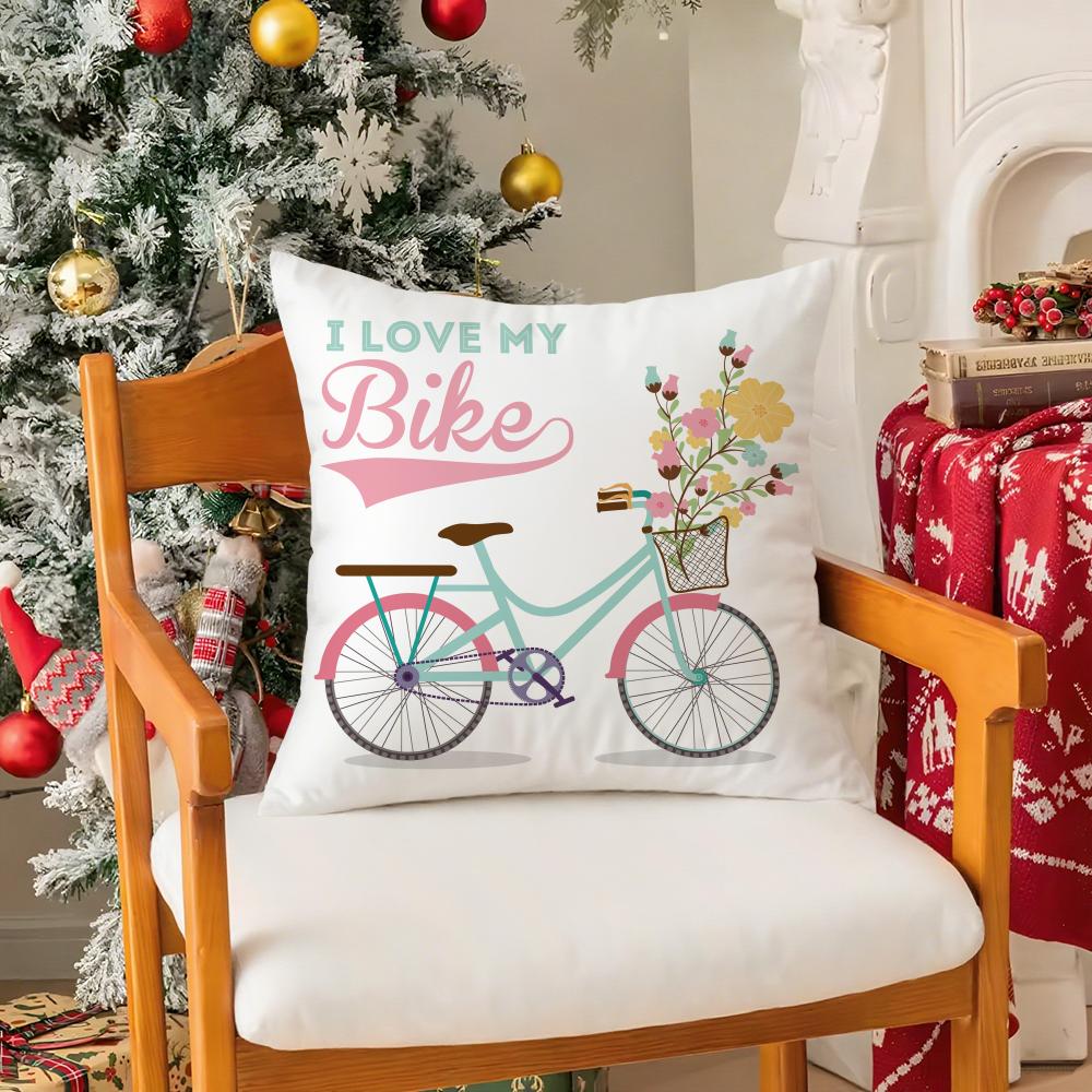 Country Flower Bicycle Pillow Case Silky Short Plush With Invisible Zipper Dustproof Sofa Cushion Cover For Home Decor