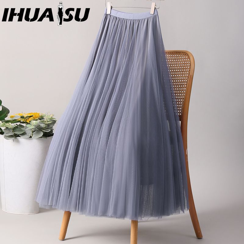 

IHUASU 28 кольорів Жіноча модна повсякденна літня весняна спідниця M синьо сірого кольору