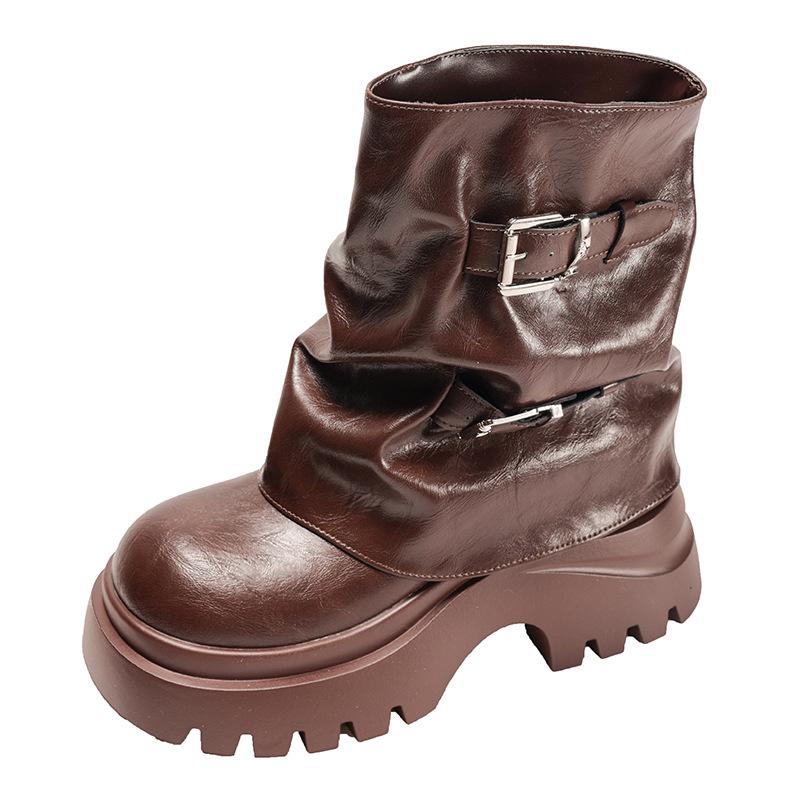 Black retro British style thick-soled thick-heeled Martin boots women's 2025 new autumn height-increasing and thin trousers short boots