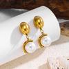 High-End Stainless Steel Oval Pearl Earrings - Light Luxury Titanium Design
