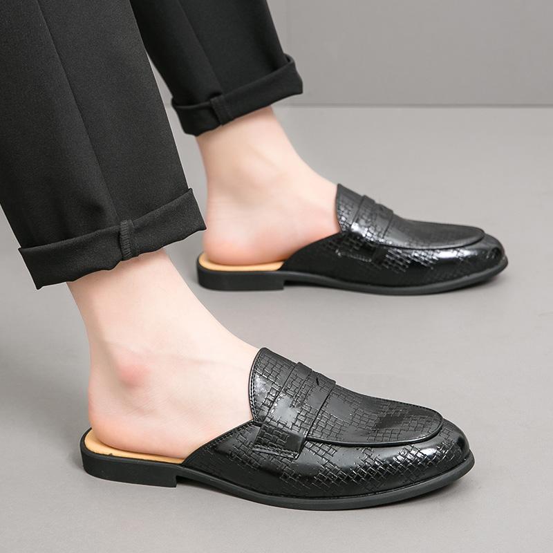 Summer Luxury Men Slipper Breathable Half Loafers Man Outdoor Leather Retro Flats Heels Party Slippers Slip On Comfy Casual Shoe