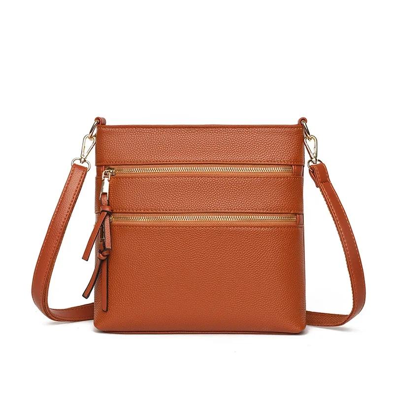 

Женская сумка через плечо из искусственной кожи, многослойная сумка-мессенджер, повседневная сумка через плечо, мягкая сумка на молнии