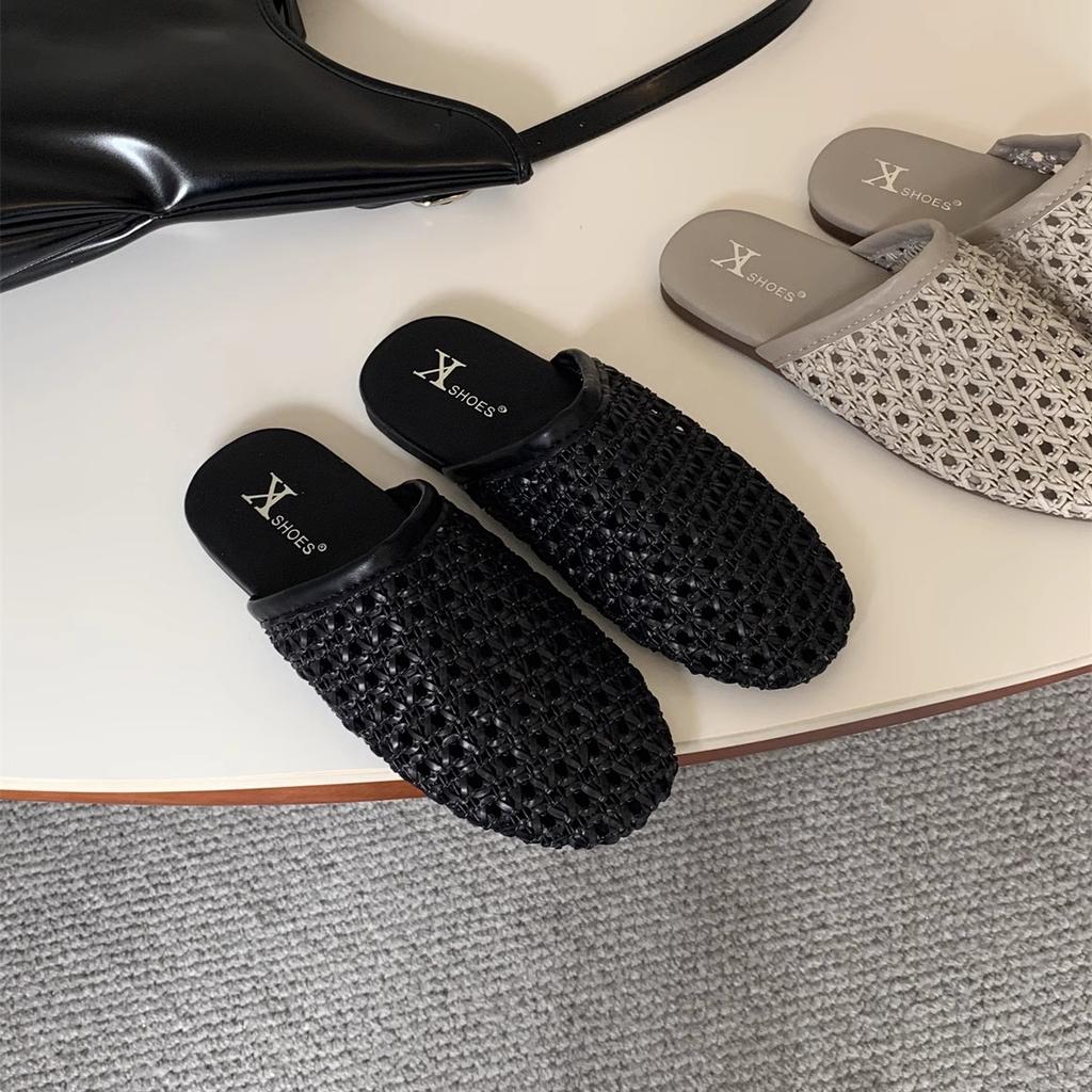 Fashion 2025 New Women Flat Sandals Mesh Knit Hollow Braided Summer Breathable Non Slip Slip-On Dressy Casual Vacation Slides Slippers