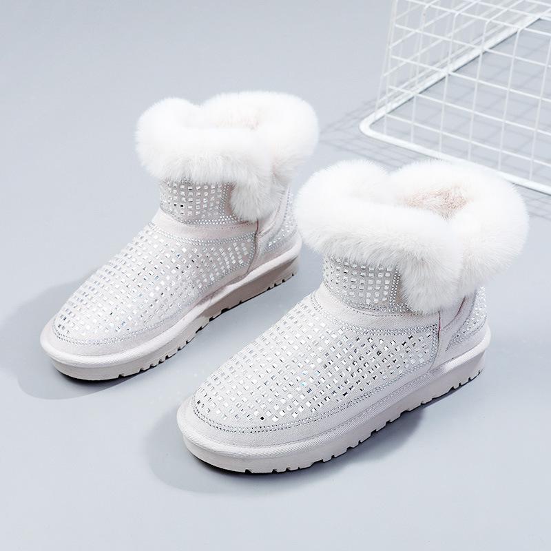 

Женские ботильоны, водонепроницаемые зимние ботинки, женская мода, шикарные, удобные, меховые, теплые, плоские ботинки, женская повседневная обувь из хлопка без застежек 40 белый