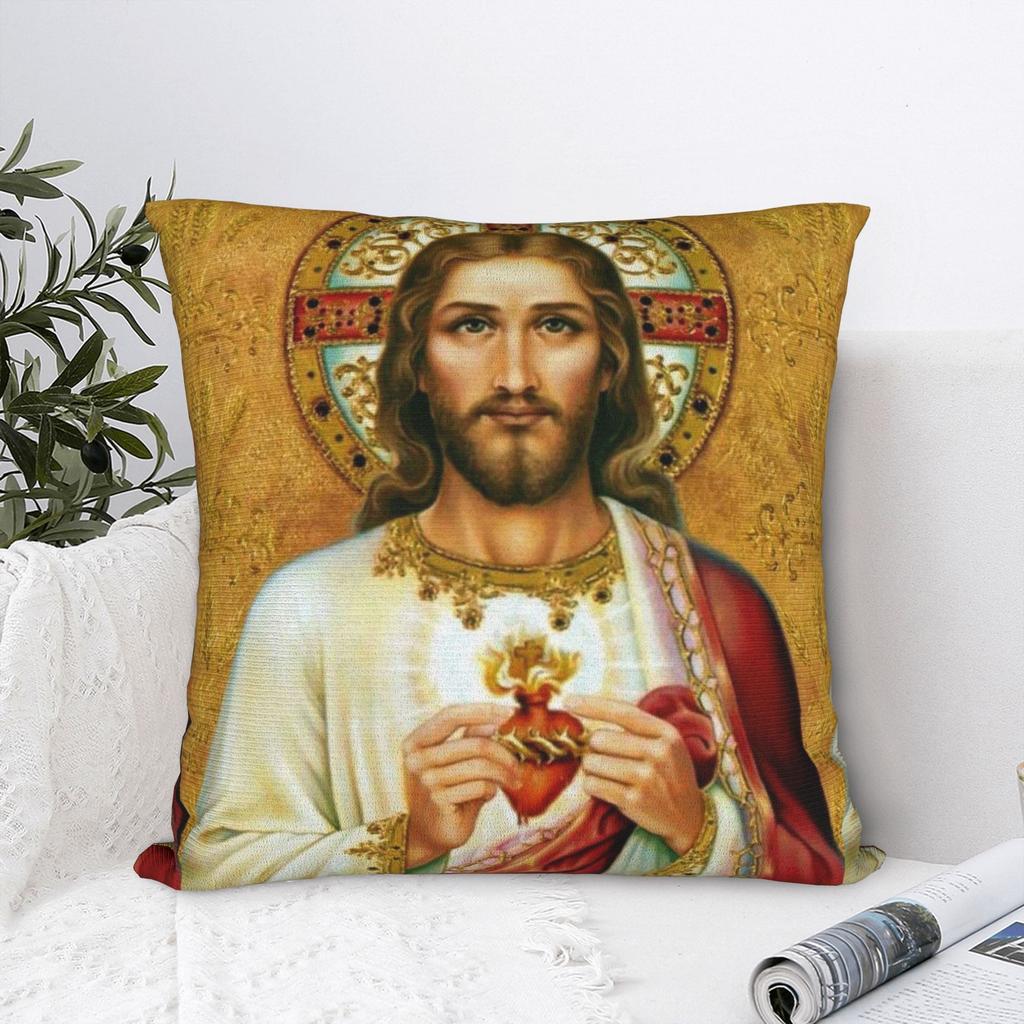 Christian God Bless Pillowcase Polyester Cushion Cover Decoration Jesus Christ Sacred Heart Throw Pillow Case Cover Car Xcm