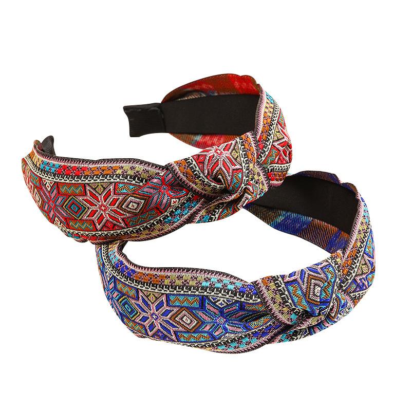 Bandeau Chic Ethnique Brodé pour Femmes Filles Shopping Fête Performance Coiffe Accessoires Cerceau Cheveux Féminin