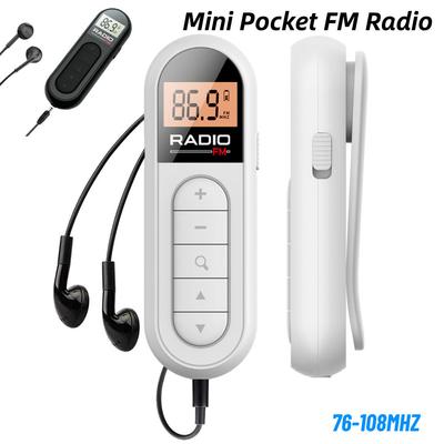 Mini Taschen-FM-Radio 76-108MHZ Wiederaufladbares Lavalier-Radio mit Hintergrundbeleuchtetem LCD-Display 3,5mm Kopfhörer Empfangsantenne Radio