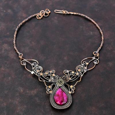 Faceted Kashmir Ruby Necklace Copper Wire Wrapped Adjustable Necklace Handmade Gemstone Necklace Copper Wire Wrapped Jewelry Gift For Women