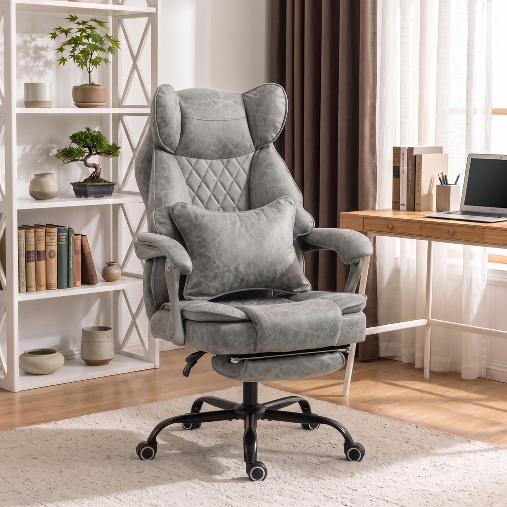 Executive Office Chair, Leathaire Big and Tall Office Chair 180 kg with Wide Seat, Reclining, Lumbar Support, Grey