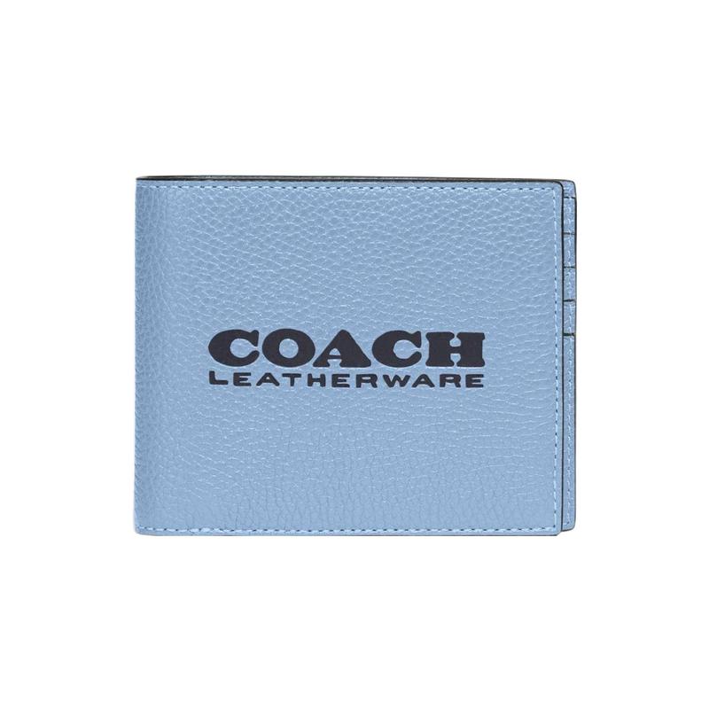 

COACH 3 IN 1 Wallet 11 Logo printed detachable ID holder, polished pebbled cow leather, card holder wallet, women s blue синій