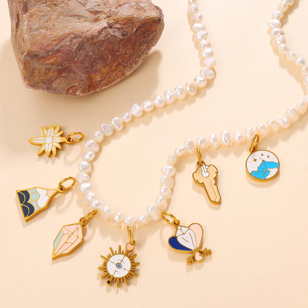 Sun, Moon, and Stars Geometric Oil Drip Pendant