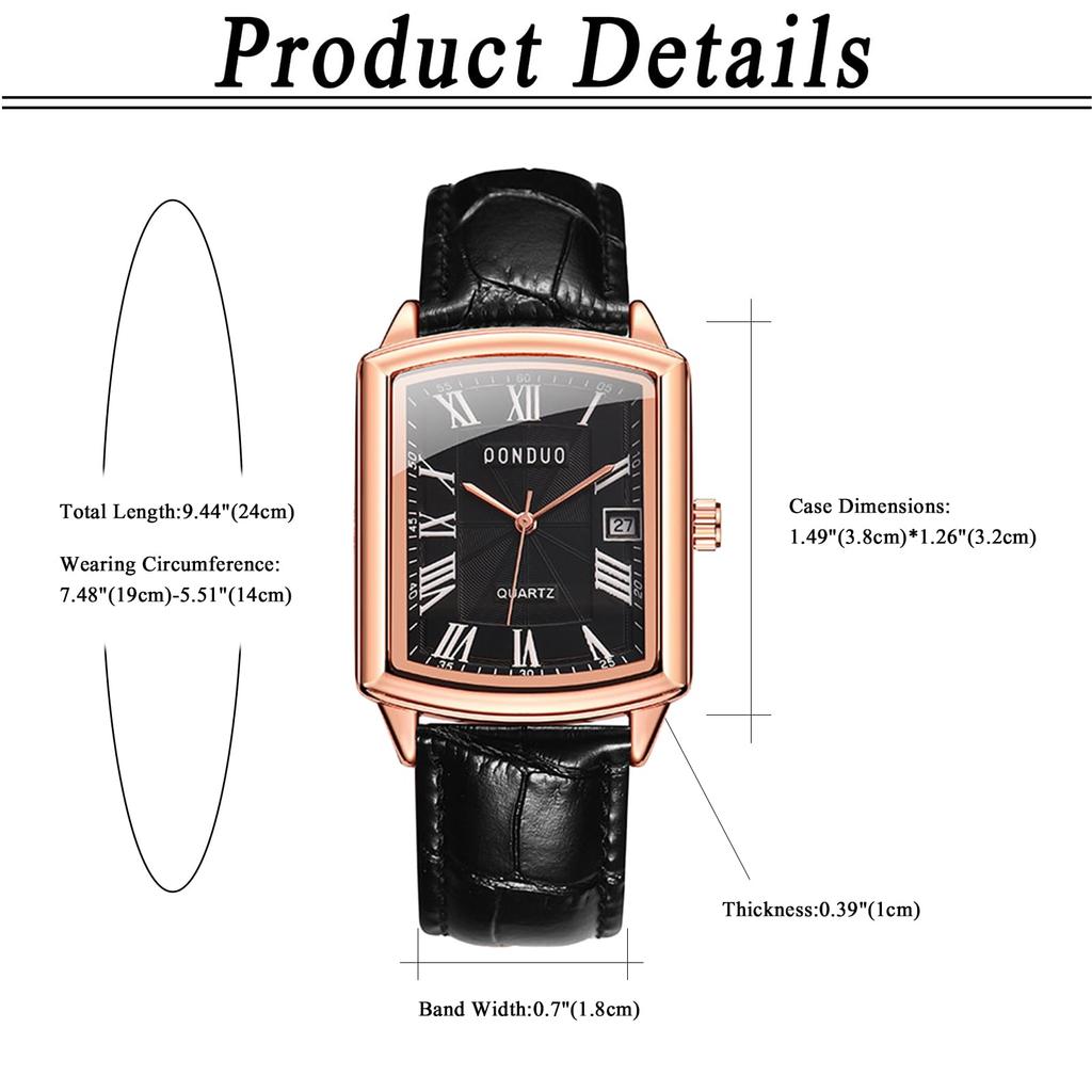 Men's Square Waterproof Watch: Roman Analogue Watch with Leather Strap, Antique Style, Simple and Stylish Square Watch for Men - Perfect Gift for