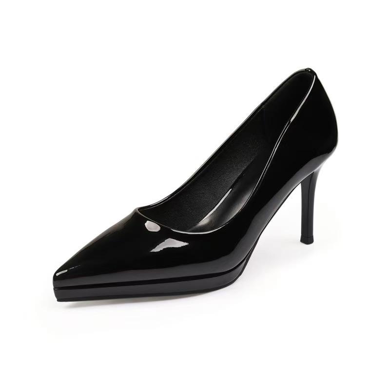 Waterproof Platform High Heels Stiletto Pointed Toe Single Shoes Fashion Patent Leather Business Women's Shoes
