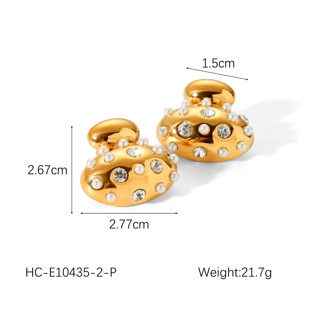 

Fashionable light luxury color diamond inlaid titanium steel stud earrings, French style high-end pearl earrings jewelry