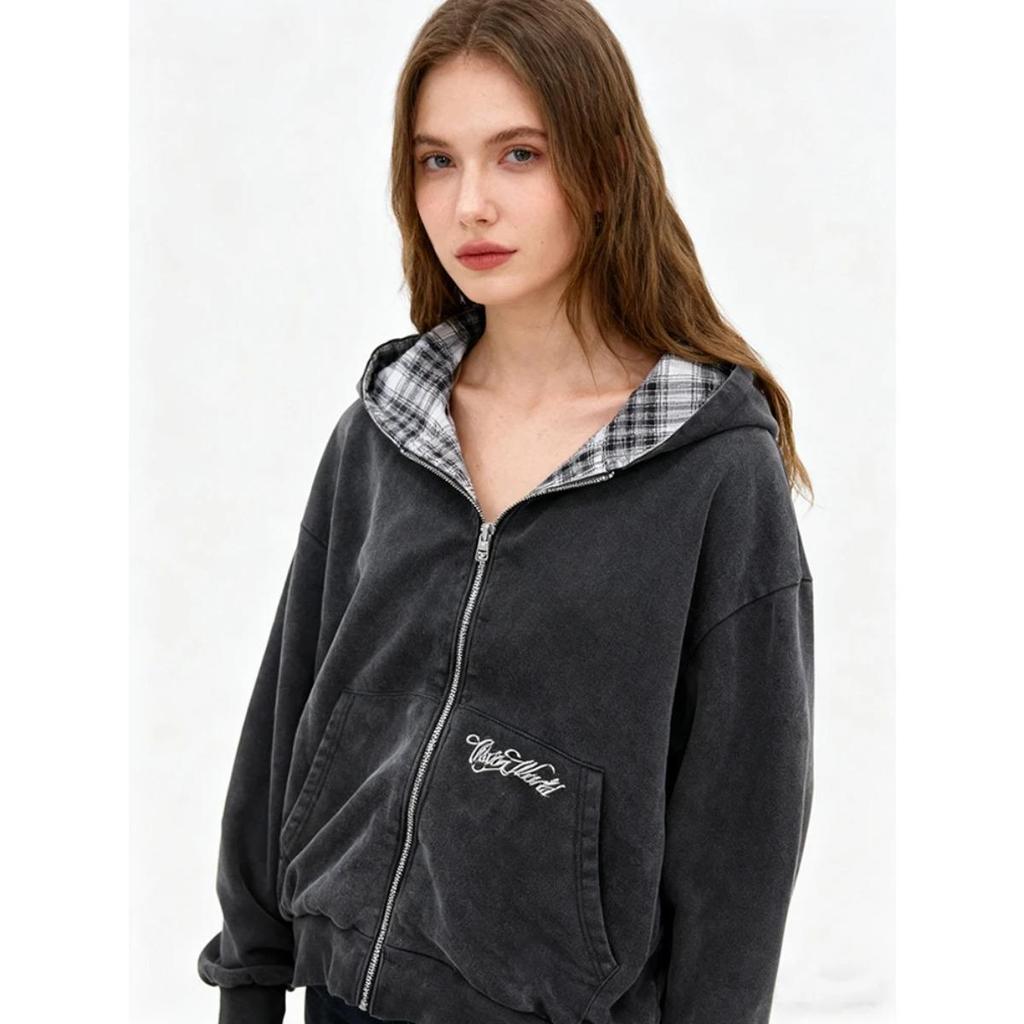 VibeStreet Autumn Women's Gothic Harajuku Ins Street Embroidery Zipper Fashion Hooded Cardigan Sweatshirt Street Retro Punk Top Y2k Clothin
