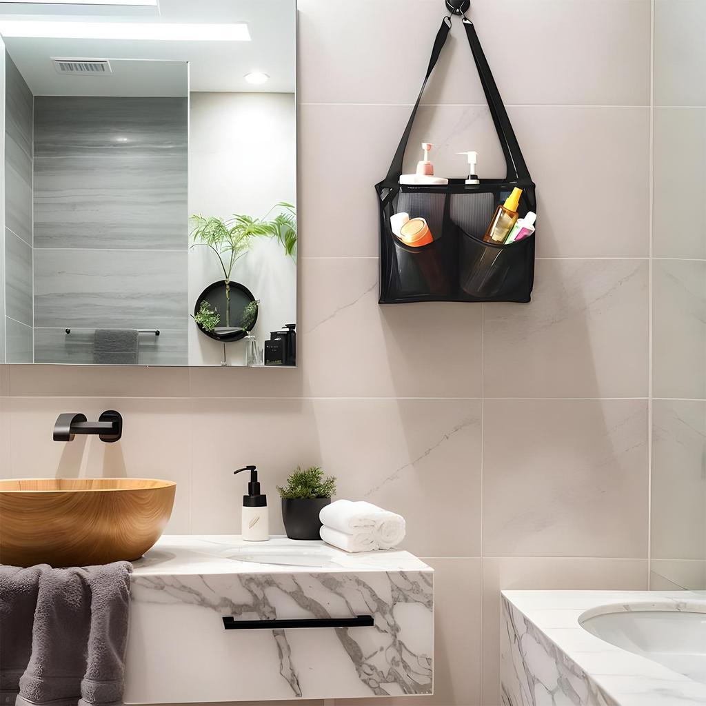 Hanging mesh bathroom bag Large capacity hanging pool bag Mesh Shower Bag Bathroom Accessories for pool camping gym storage