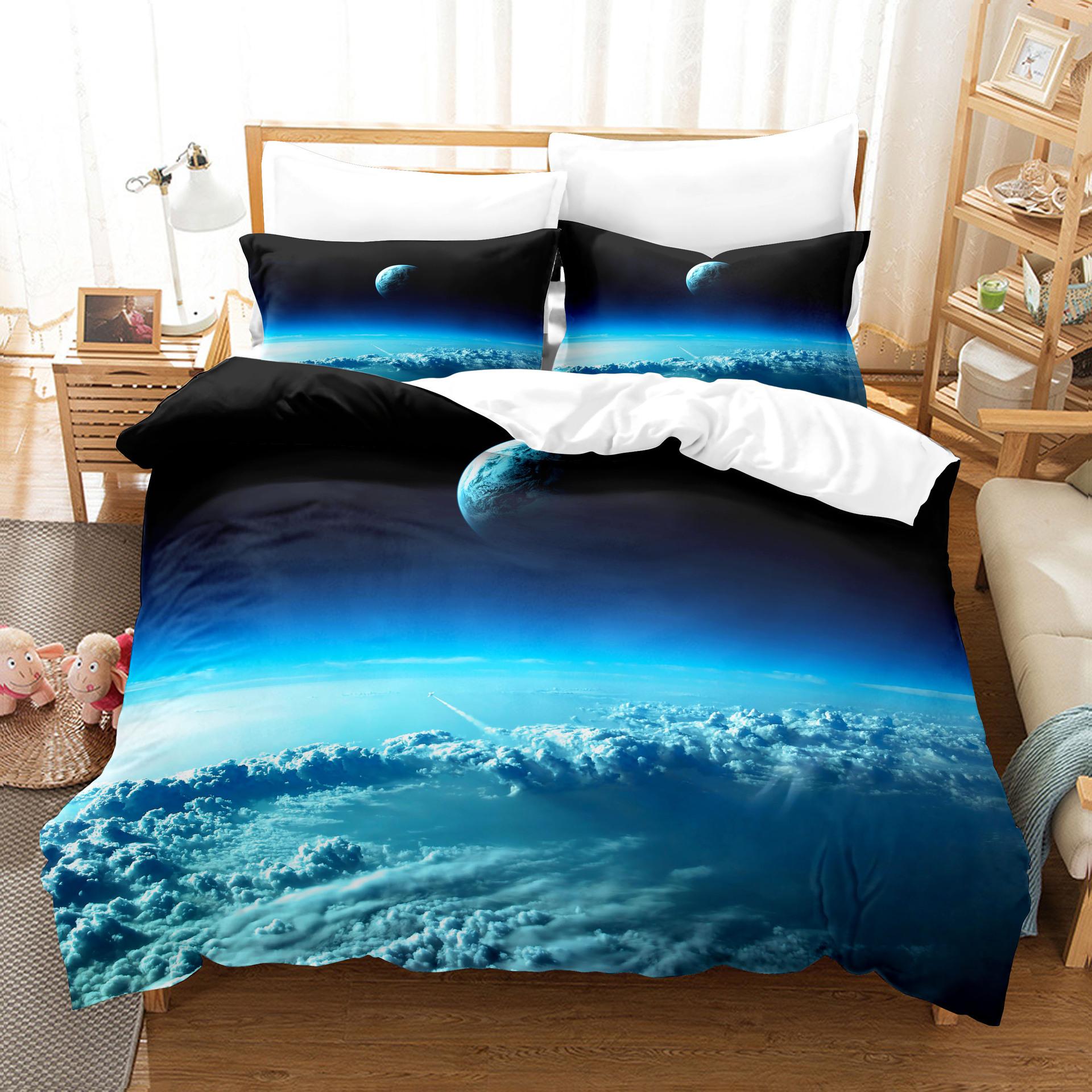 

Galaxy Series Bedding Set For Teens Blue Green Purple Meteor Duvet Cover With Pillowcases Super Soft EU single(135x200cm)