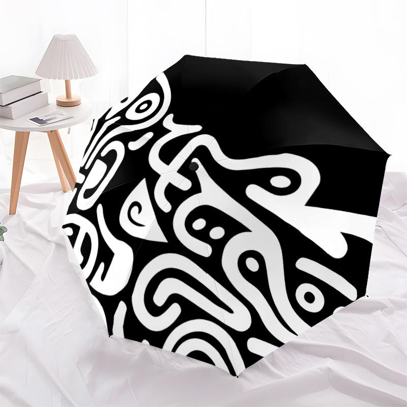 1pc Abstract Art Automatic Folding Umbrella Portable Collapsible 8-Rib Umbrella for All Seasons, Casual Outdoor Accessory, B11