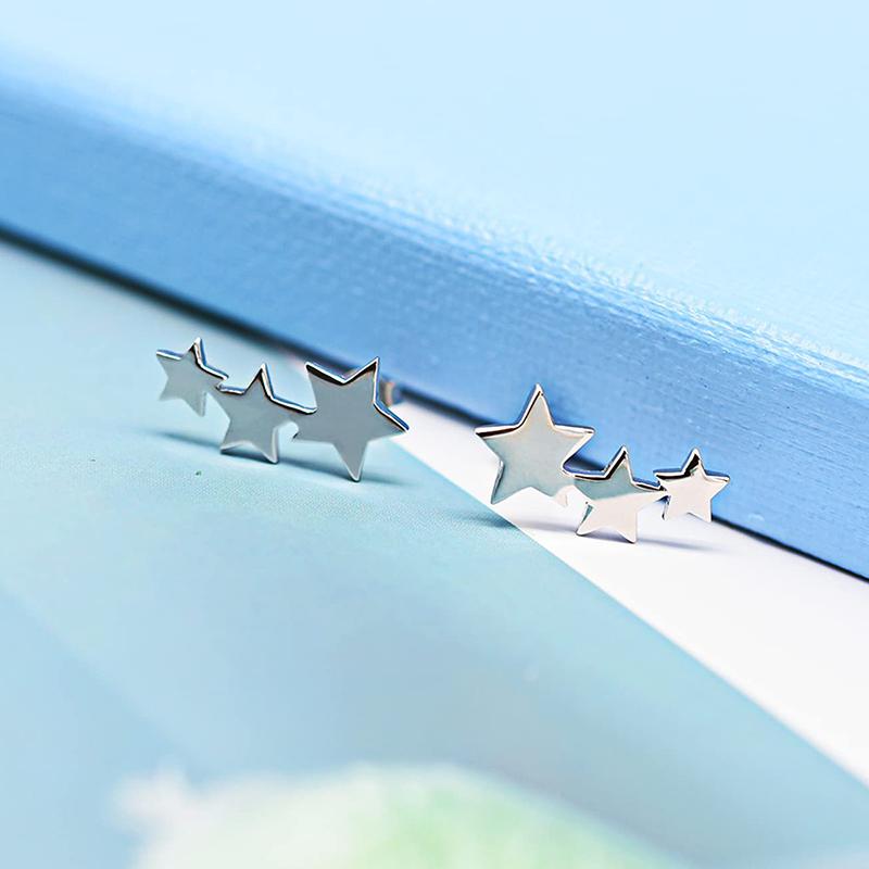 Fashion Silver Color Star Stud Earrings For Girls Women Stainless Steel Pentagram Stars Earrings