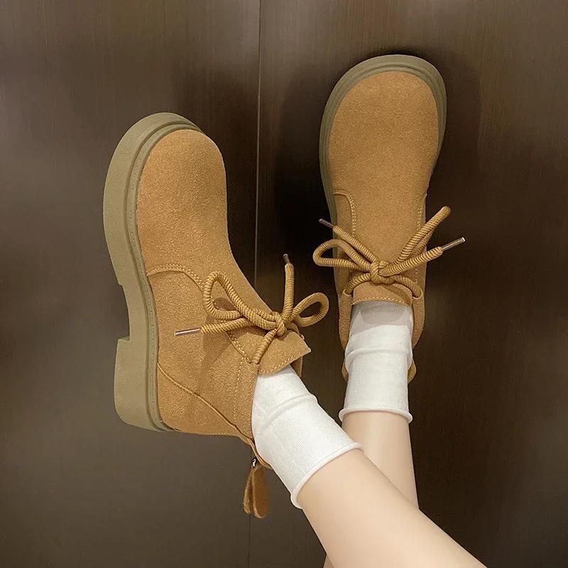 Fashion New Solid Color Women's Boots Lace-up Autumn Winter 2024 Hot Sale Fashion Back Zipper Wear Resistant Outdoors Shoes for Women