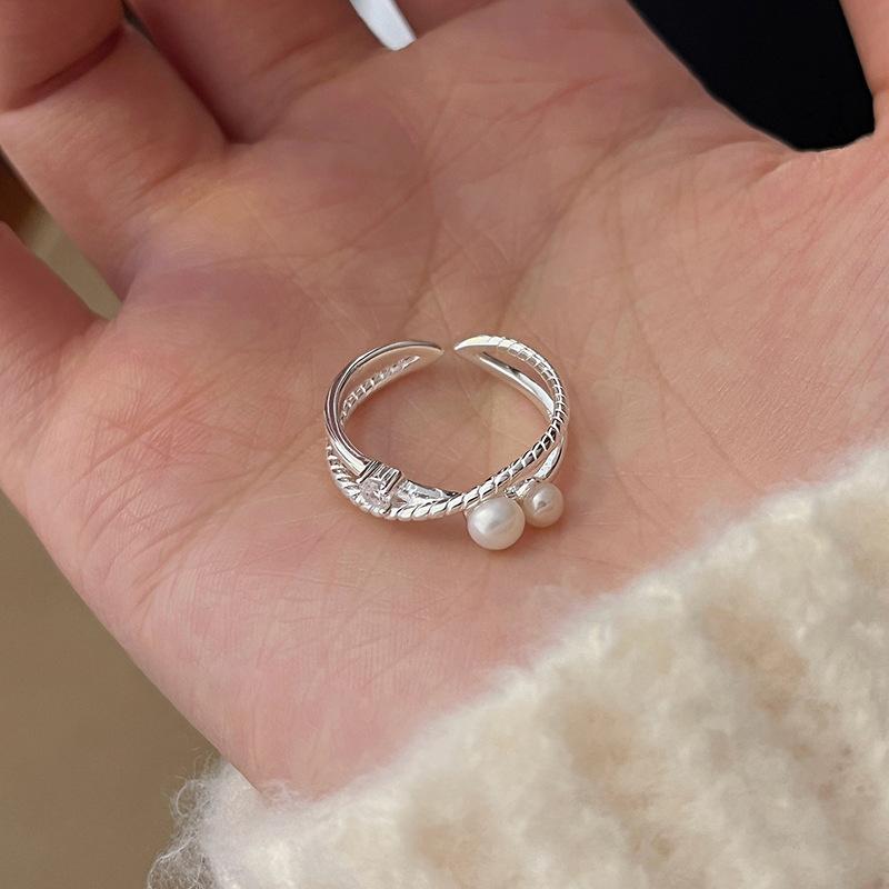 Inele Cruce Perle Niche Femei Simple Stil Rece Lux Ușor Senzație Seniorială Personalitate Modă Bijuterii Deget Arătător