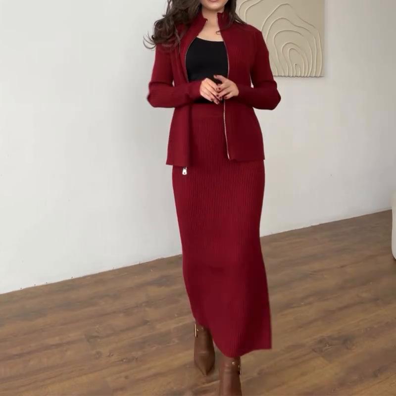 Autumn 2025 Women's Knit Sweater & Midi Skirt Set – European/American Fashion