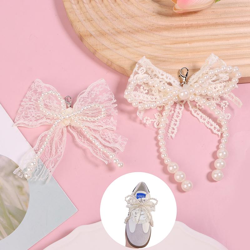 1/2 Piezas Flor Decorativa para Zapato Hebilla Encaje Perla Lazo Cordones de Zapato Amuletos Para Zapatillas Accesorios de Amuletos para Zapatos
