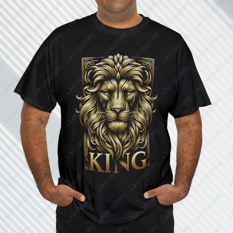 

KING Gold Lion Unisex Trend Cool Cotton Camisetas Men Women High Quality Cotton Tshirt Vintage Classic Fashion Streetwear Tees 5XL різнокольоровий