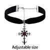 Contemporary Crucifix and Red Gemstones Pendant Necklace Velvets Chain Neckchain Adjustable Choker for Music Festival