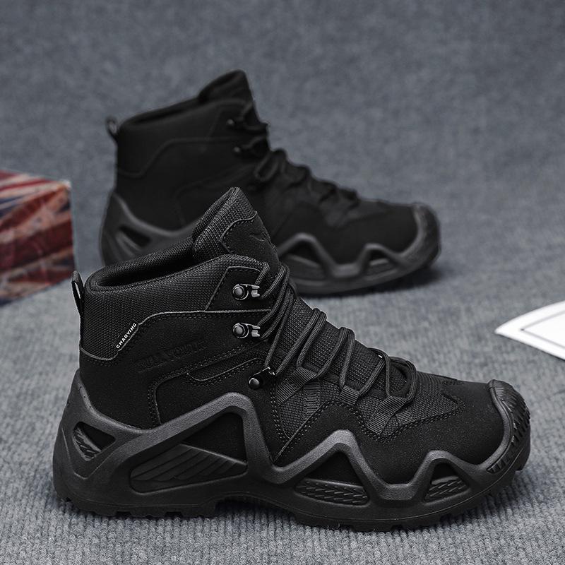 

Чоловічі дихаючі високі тактичні черевики: Зносостійке бойове взуття для пустелі, для походів і повсякденного навчання. 44 чорний