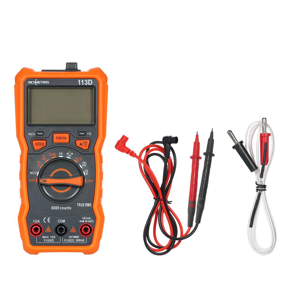 RICHMETERS RM113D NCV Digital Multimeter 6000 Counts Auto Ranging AC DC Voltage Temperature Measuring Meter Flash Light