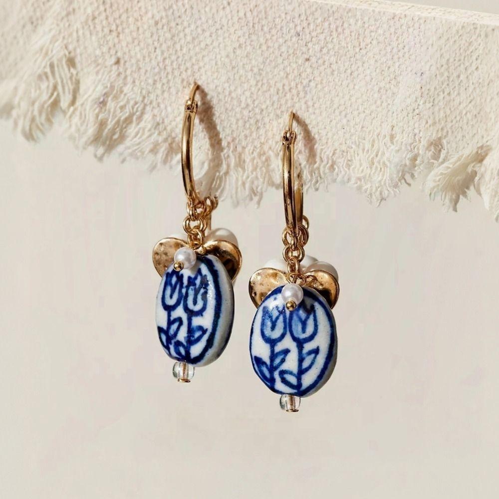 Jewelry Accessories Ceramic Ear Buckle New Chinese Style Hoop Earrings  Party