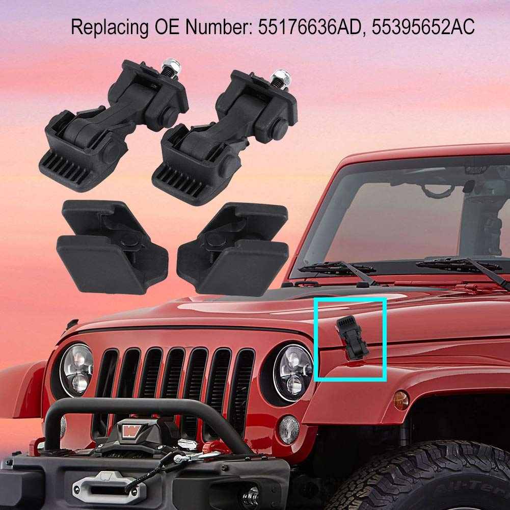 Hood Catch, 2 Sets of Hood Latch Safety Catch and Bracket for Wrangler TJ 97-06 55176636AD 55395652AC
