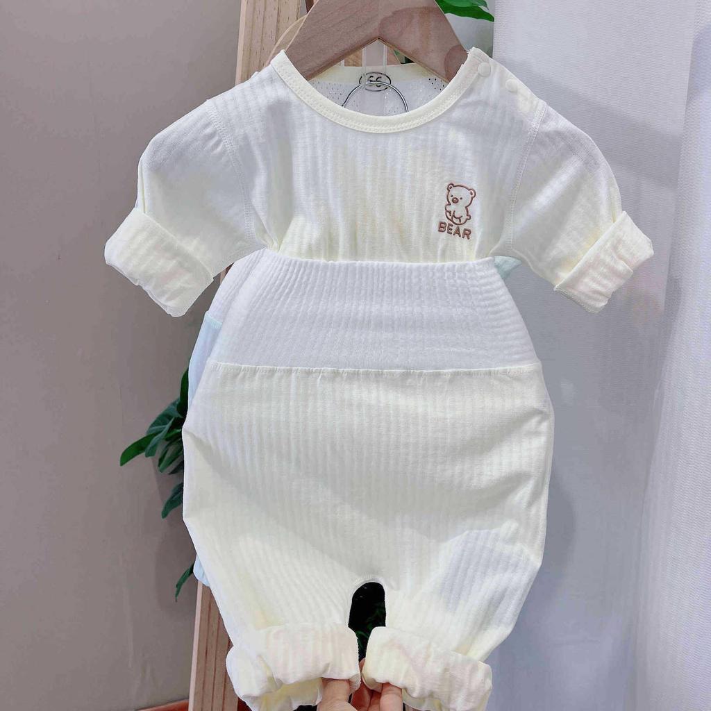 Baby Summer Airy Cotton Clothing Set: Ultra-Thin High-Waisted Diaper Cover and Breathable Home Wear for Infants.