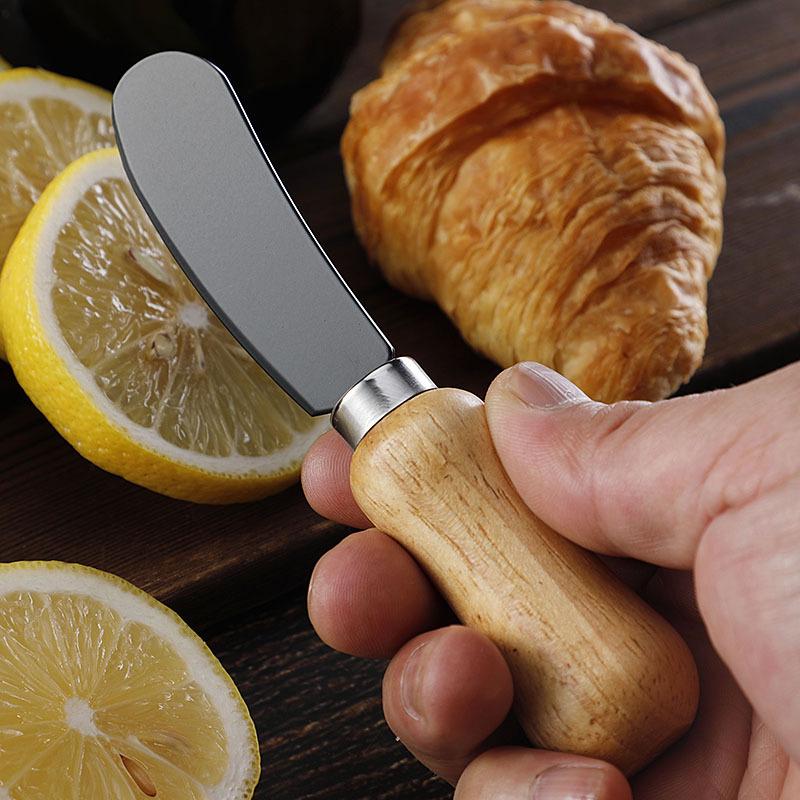 Rubber Wood & Stainless Steel Cheese Knife Set with Butter Spreader and Table Knife