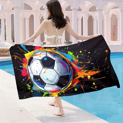 1pc Microfiber Colorful Soccer Design Beach Towel for Sports Fans Oversized Quick Drying Lightweight Absorbent Towel for Outdoor