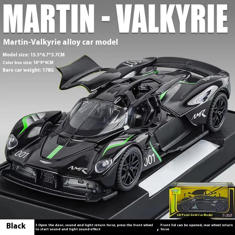 

1:32 Aston Martin Valkyrie AMR 001 Супер спортивный автомобиль Литой металлический сплав Модель автомобиля Звук и свет Коллекционирование хобби Подарок на день рождения чёрный