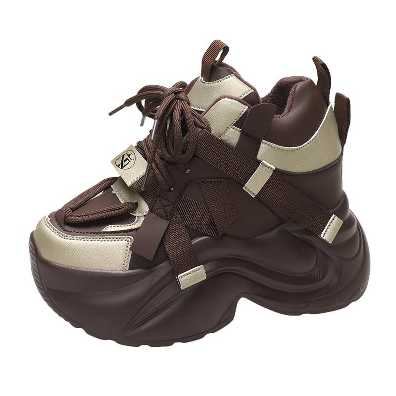 

Модные 10 см Модные Зимние Теплые Плюшевые Кроссовки Высокая Платформа Меховые Зимние Ботинки Толстая Подошва Повседневная Кожаная Обувь Массивные Папины Спортивные Кроссовки 38 коричневый