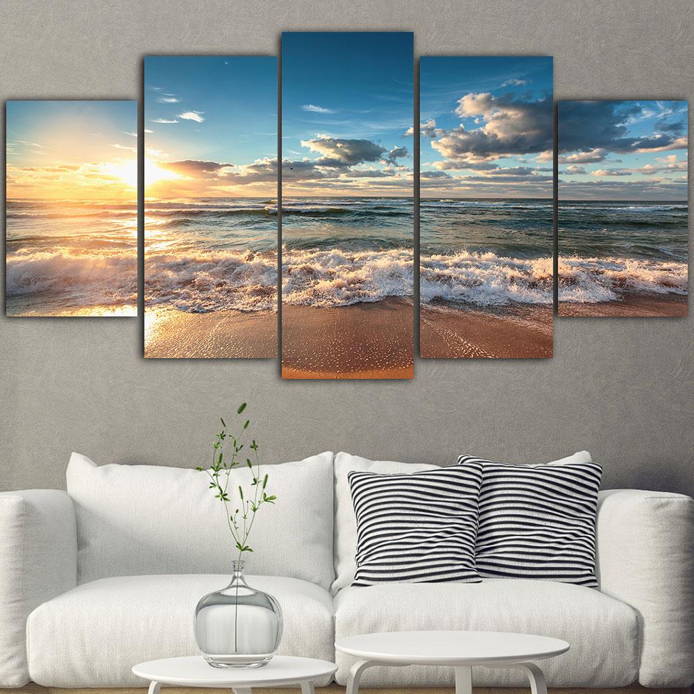 5pcs Seascape Wall Pictures Beach Sea Ocean Canvas Painting Wall Art Landscape Posters Prints for Living Room Decor No Frame
