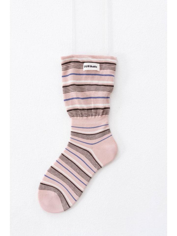 

Korean Trendy Color Block Striped Flared Mid-Calf Slimming Slouch Socks for Autumn and Winter One Size розовый