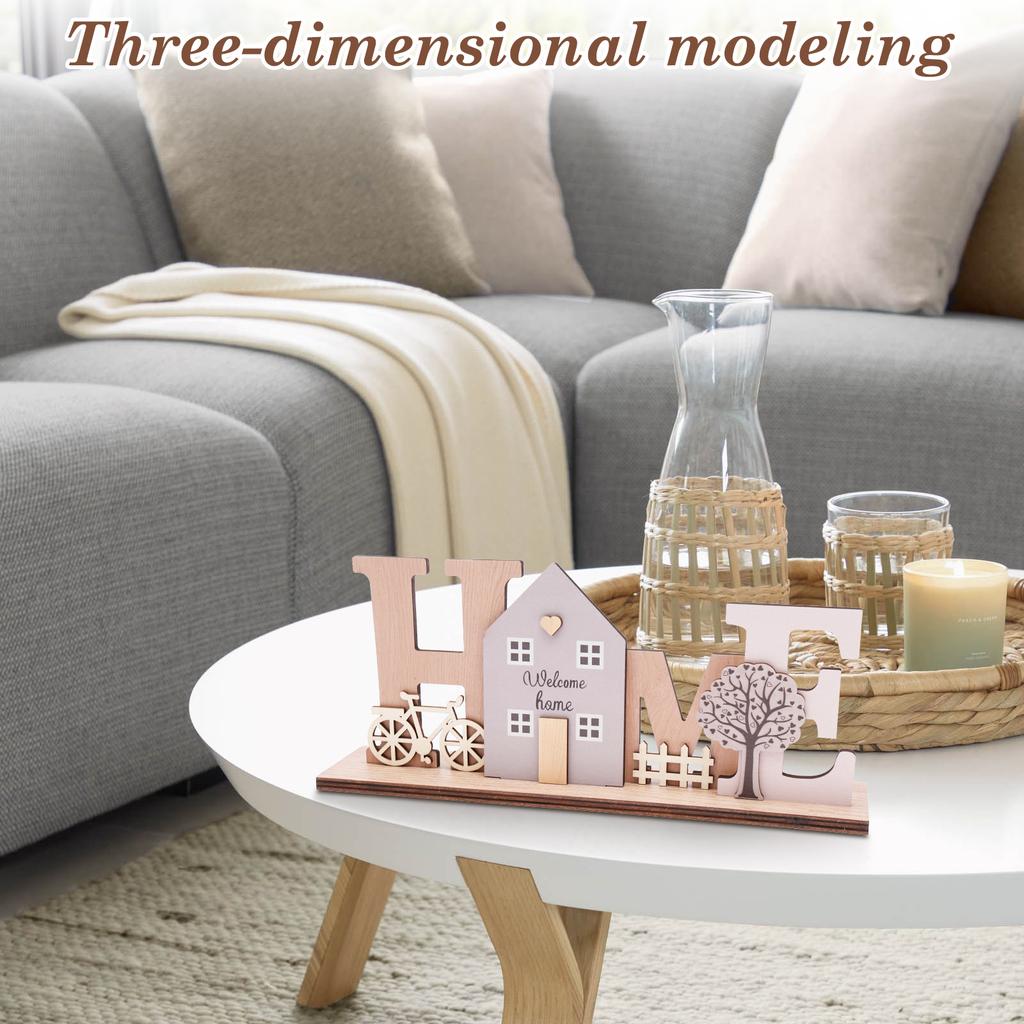 Wooden Stand Decoration Wooden Home Desktop Ornament with House Tree Rustic and Modern Home Decoration for Birthday Present