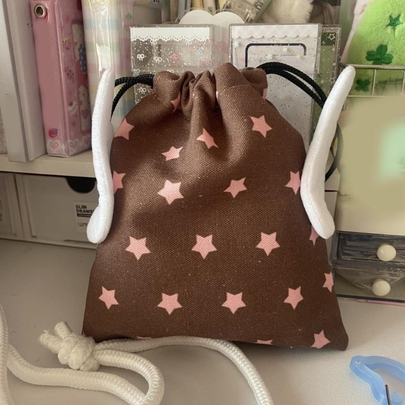 Drawstring Bag Plush Wing Cosmetic Bag Star Pattern Makeup Bag Portable Storage Bag Organizer Bag