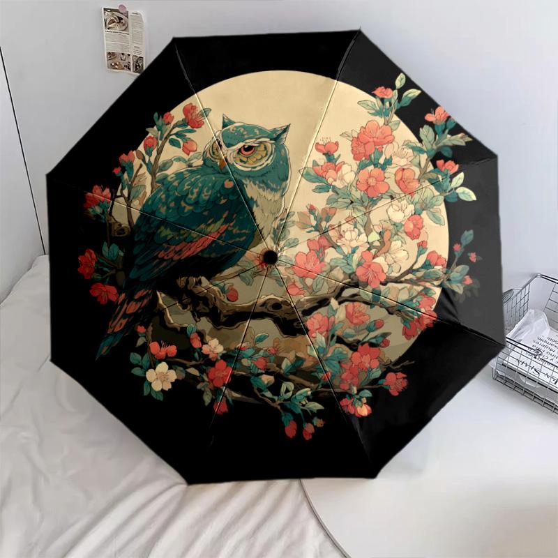 Branch Bird Pattern, Automatic Folding Umbrella, Portable and Foldable Design, 8 Ribs, a Christmas or Birthday Gift.