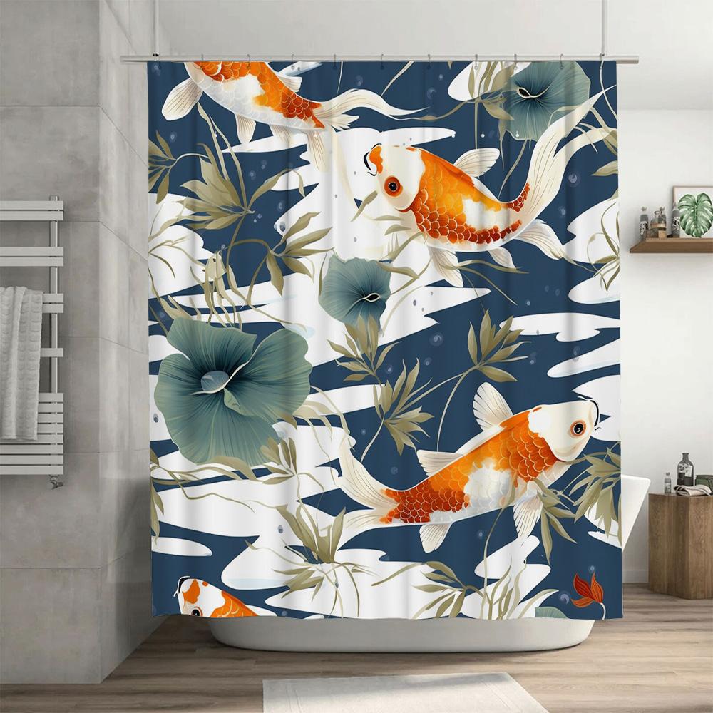 Decorative Fish Bath Mats Waterproof Bathroom Shower Curtain for Modern Home Decoration 3D Printed Blue White Floral Print Water
