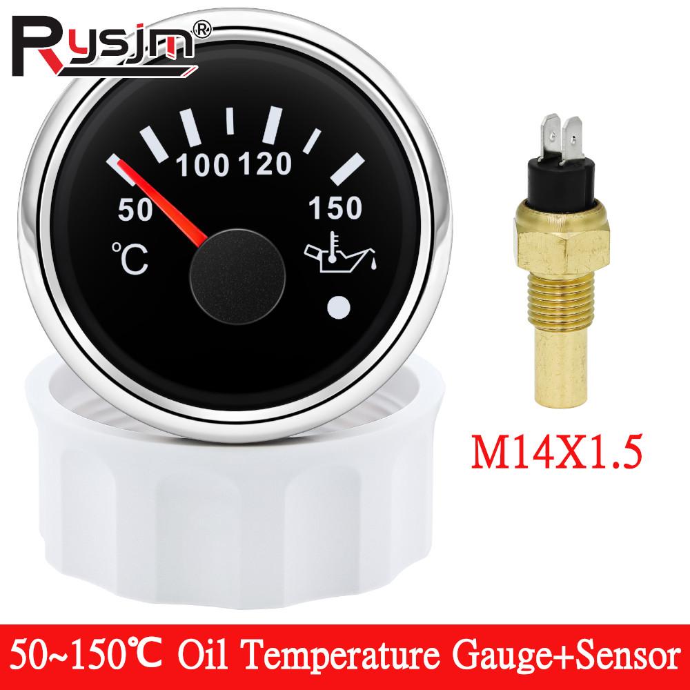 Waterproof 52mm 2" Oil Temp Gauge Temperature Meter 50-150 Celsius + Temp Sensor 1/8NPT M14X1.5 Red LED For Marine Car 12V/24V