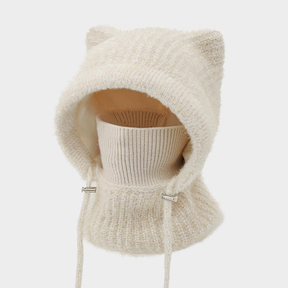 Winter riding windproof ear protection warm knitted hat cat ears scarf mask integrated hat fleece thickened cold hat