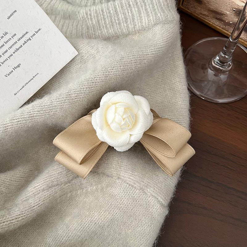 Elegant Bow Camellia Hairpin Female Super Fairy Half Tied Hair At Back Of Head Duckbill Clip Temperament Meatball Straight