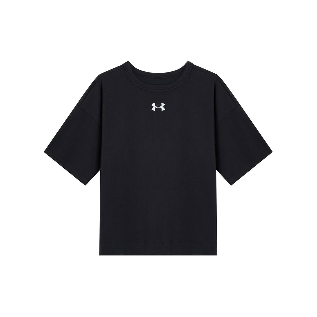 Under Armour Solid Color Crew Neck Loose Fit Short Sleeve Sport T-Shirt Women Tops Black 1376554-001