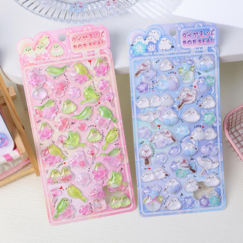 

4 Pcs/Set Cute Animal Sparrow 3D Relief Stickers Decorative For Journal Diy Phone Case Embellishments 4pcs