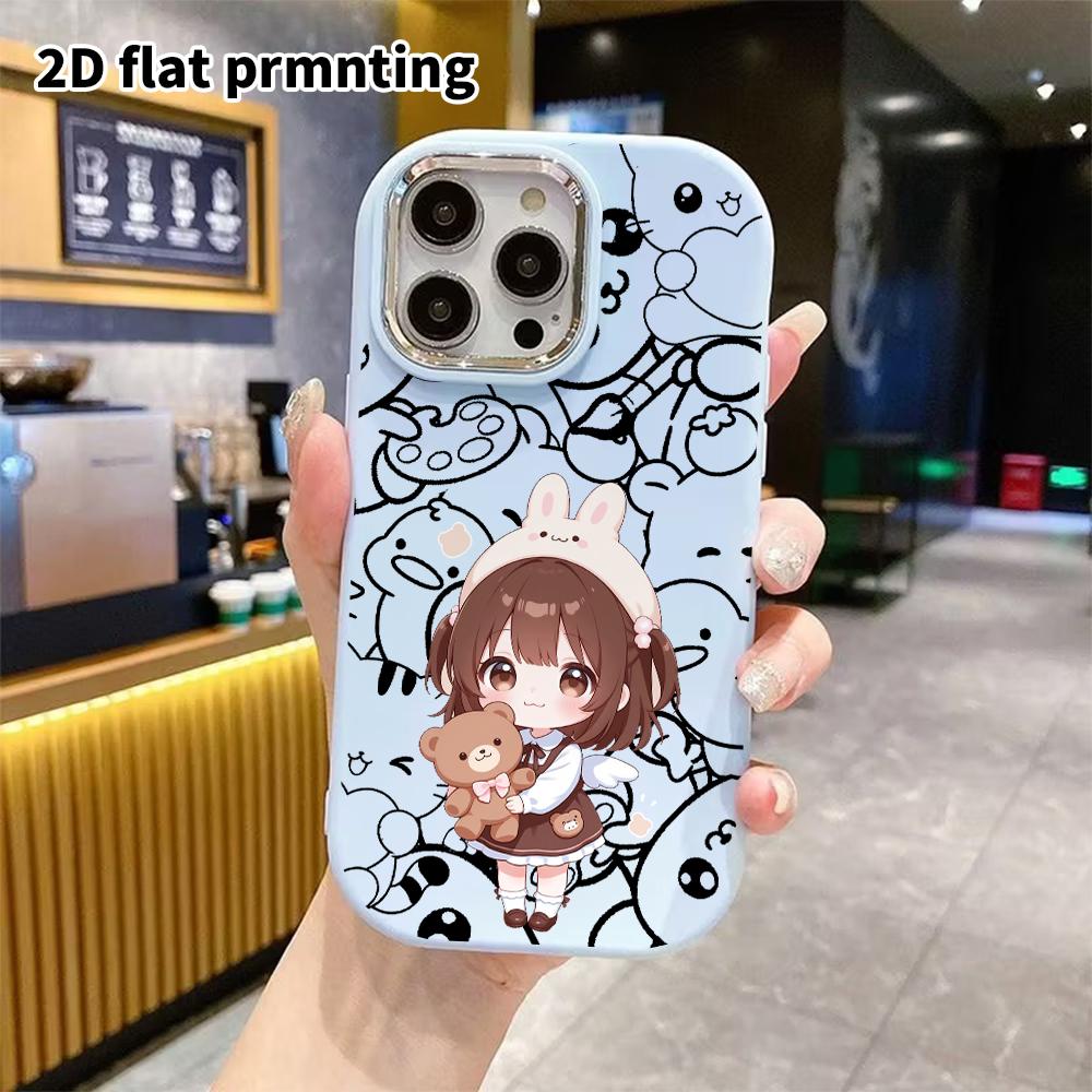 Phone case: 2D flat, suitable for iPhone 18 17 16 15 14 13 Pro protective case, cute sweet girl style, perfect holiday gift for Christmas and Hallowee
